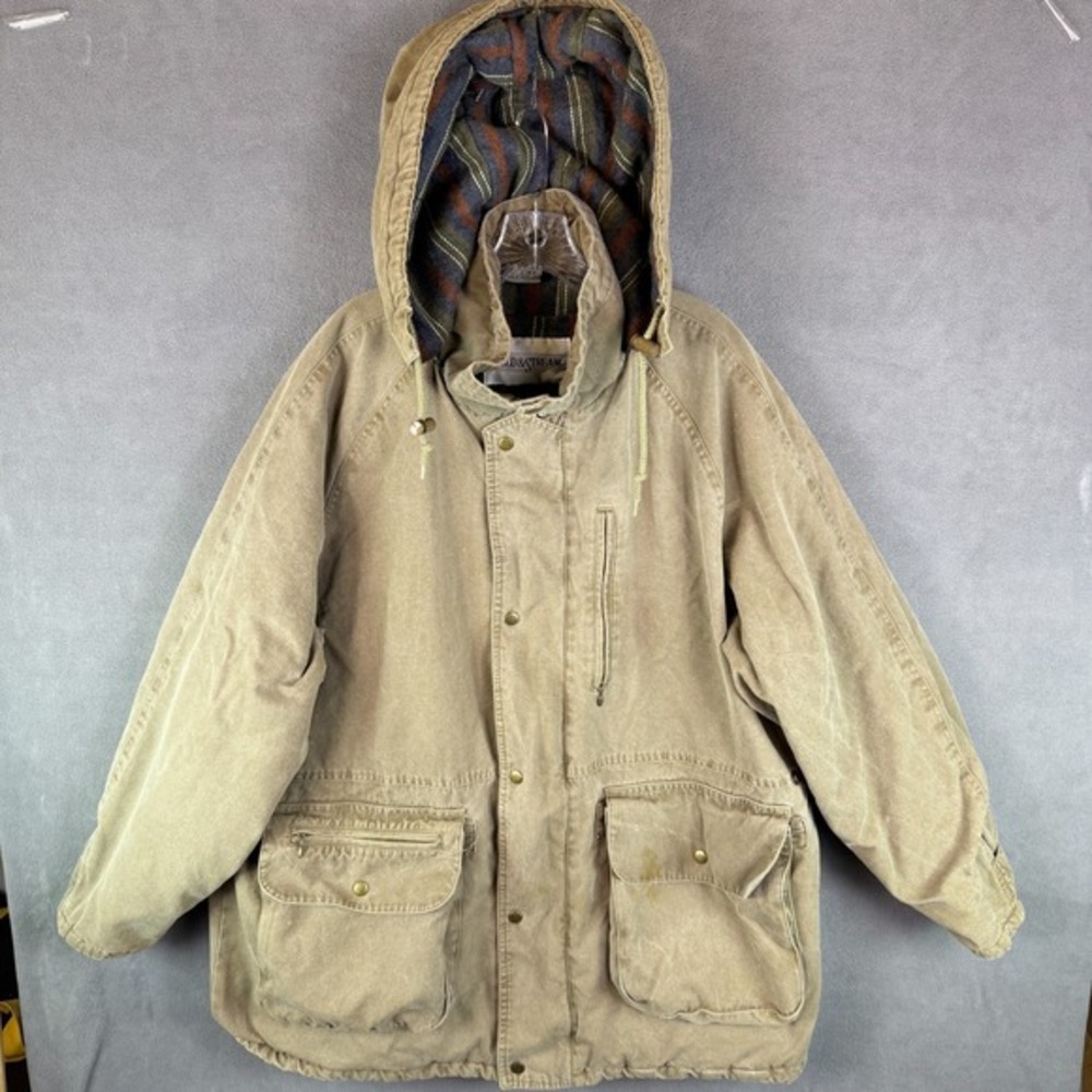 Field & Stream‎ Mens Heavy Parka Jacket 1XB VTG? Hooded Flannel & Quilted Lined